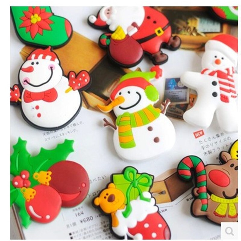 5Pcs/set Lovely Christmas Refrigerator PVC Magnetic Cartoon Snowman Reindeer Fridge Magnets Santa Claus Tree Fridge Magnet: 5pcs