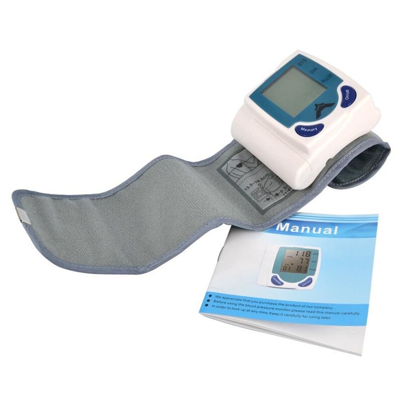 Blodtryksmåler kropspleje håndledsmanchet lcd digital blodtrykspulsmåler hjerteslagsmåler lcd-display og 60 hukommelser: Bp meter uden boks