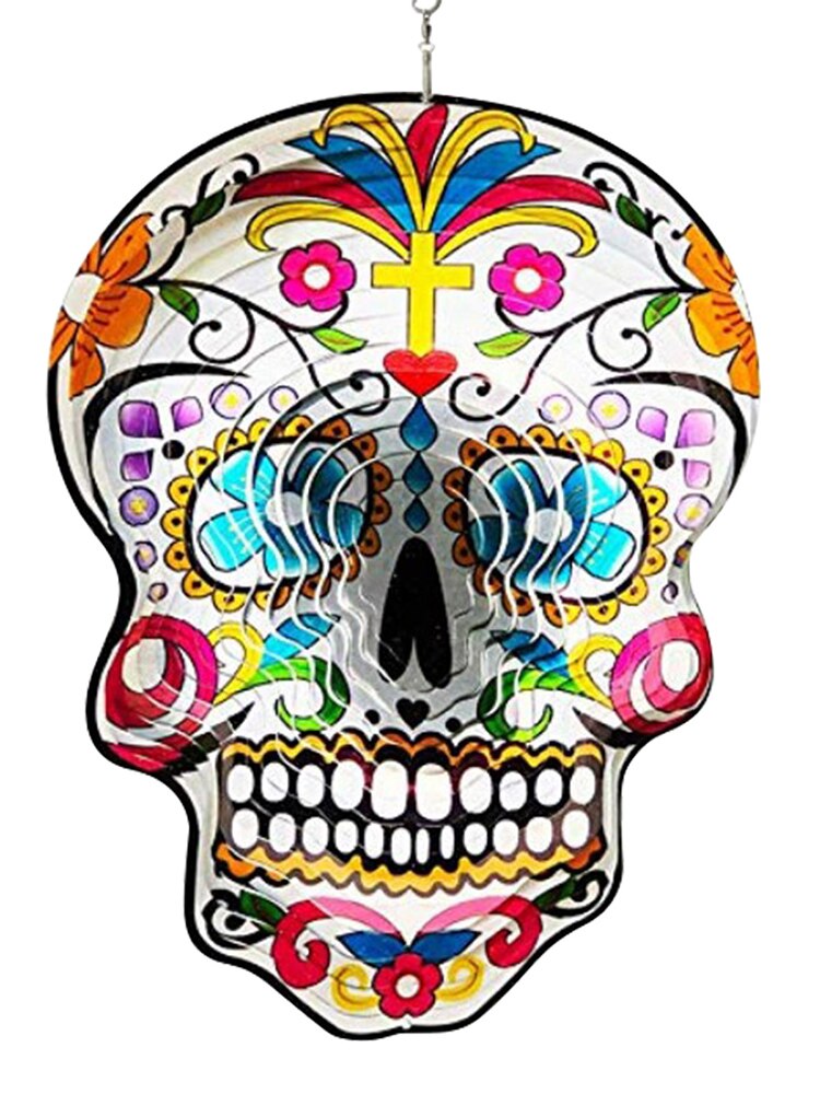 Kinetic 3D Metal Wind Spinners Garden Colorful Skeleton Head Wind Spinner For Gardens Windows Lights Trees Balconies