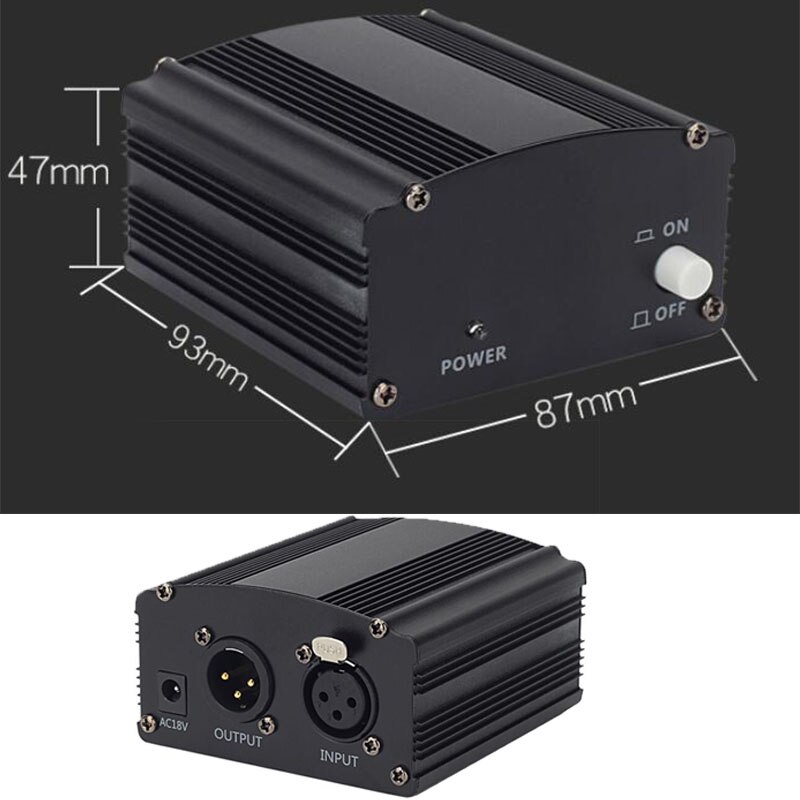 1-Channel 48V Phantom Power Supply+Adapter for Any Condenser Microphone Recording