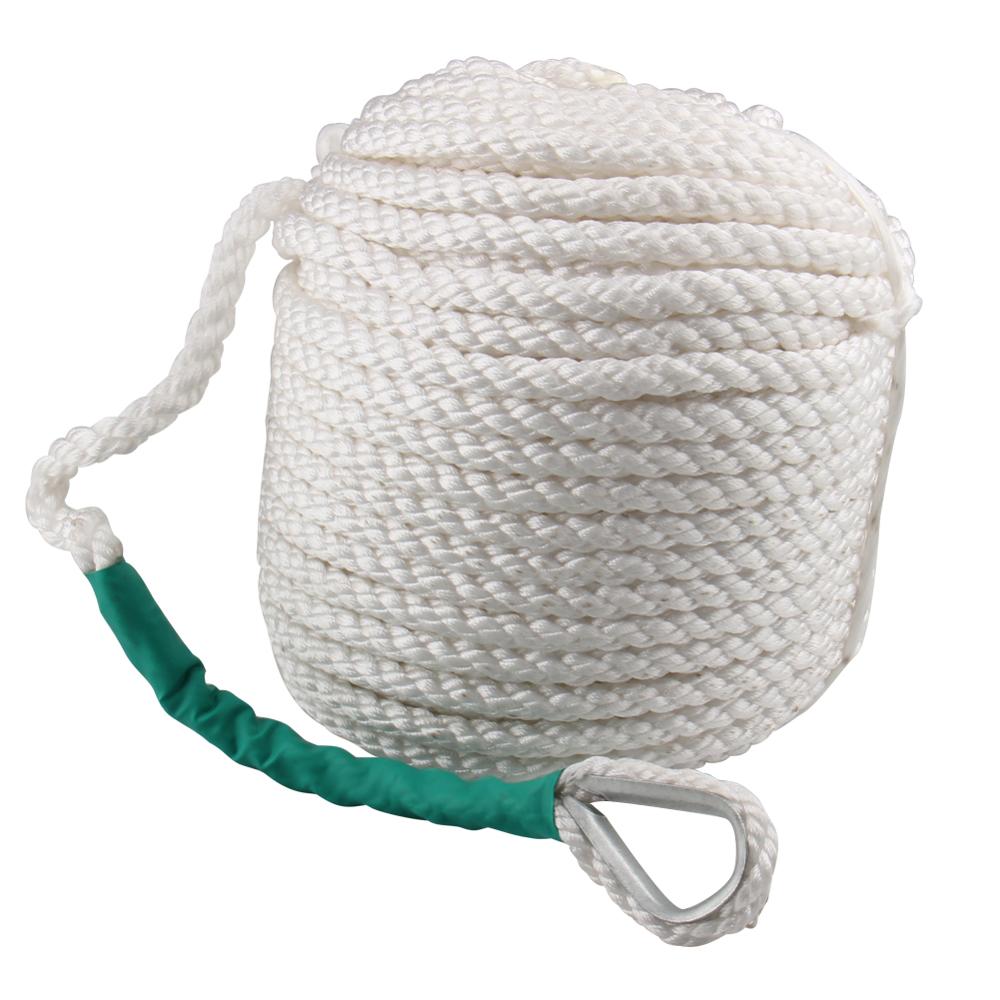 High StrengthTwisted 3 Strand Nylon Anchor Rope Boat withThimble Rigging Line 100'(30m) x 1/2" (12mm)