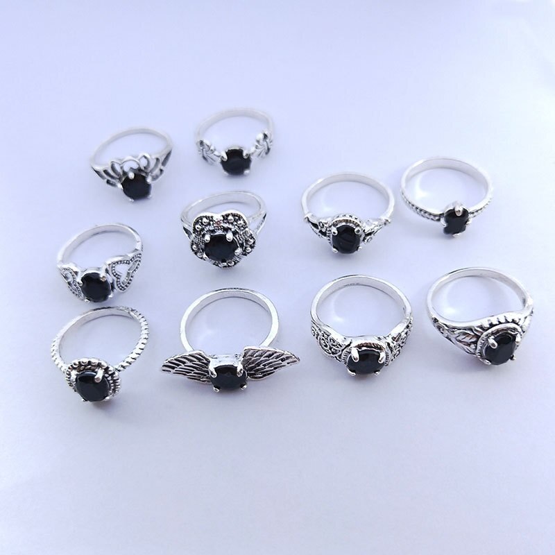 50 Stks/partij Vintage Zwart Glas Geometrie Ringen Voor Vrouwen Mix Style Mode Bruiloft Sieraden Party