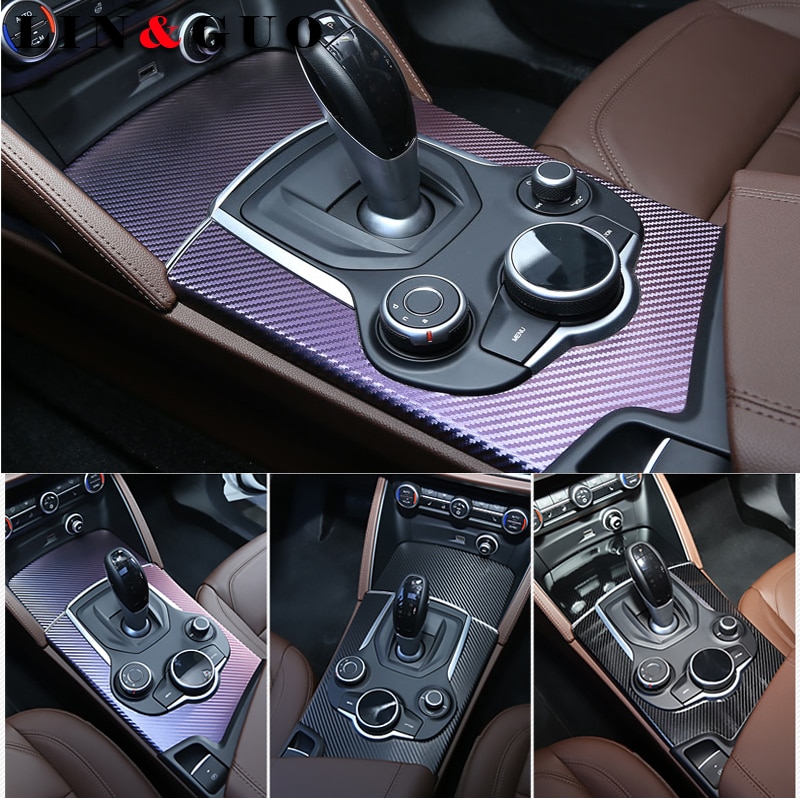 5d kulfiber dekoration klistermærke dækning trim til alfa romeo giulia bil interiør central kontrol gearskift panel bil styling