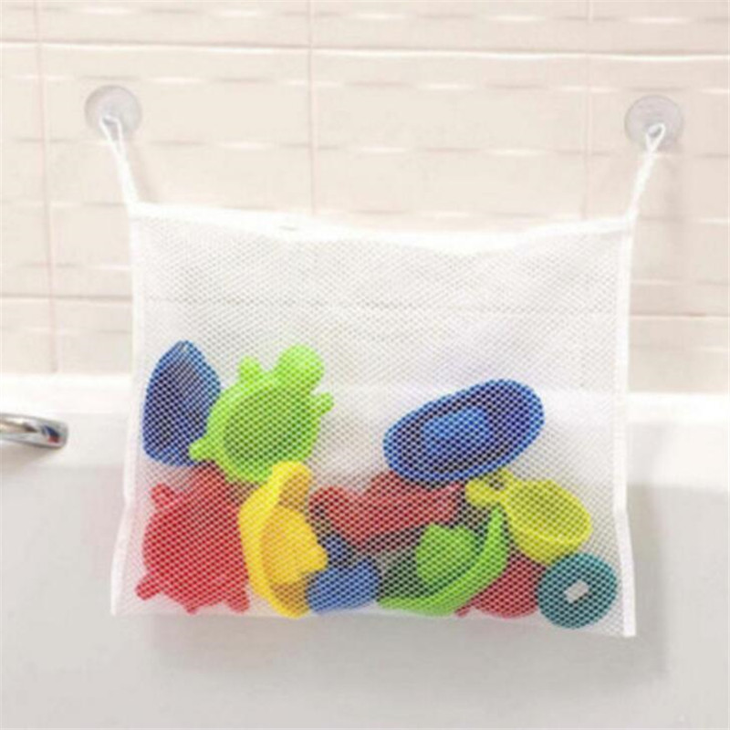 Baby mesh kurv børn baby badekar legetøj opbevaringsnet foldning hængende taske arrangør til badeværelse: Hvid 2