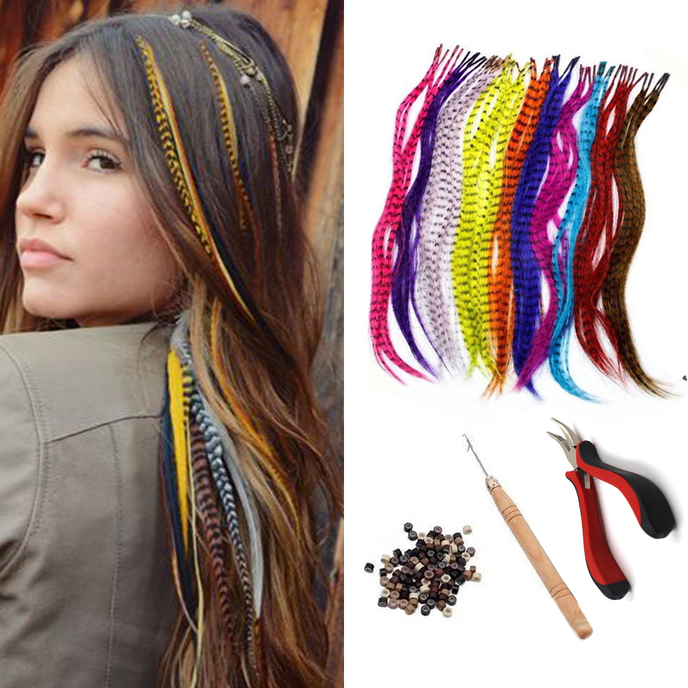 Estensioni dei capelli con piume finte colorate sintetiche I-Consiglio 16 "10 fili/confezione Accessori per parrucche in fibra resistente al calore da donna