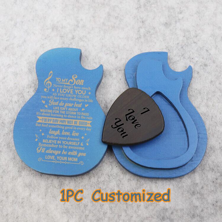 Wooden Guitar Pick Box electric guitar box lover plectrum box wedding guitar boyfriend music Q00085 Engraved
