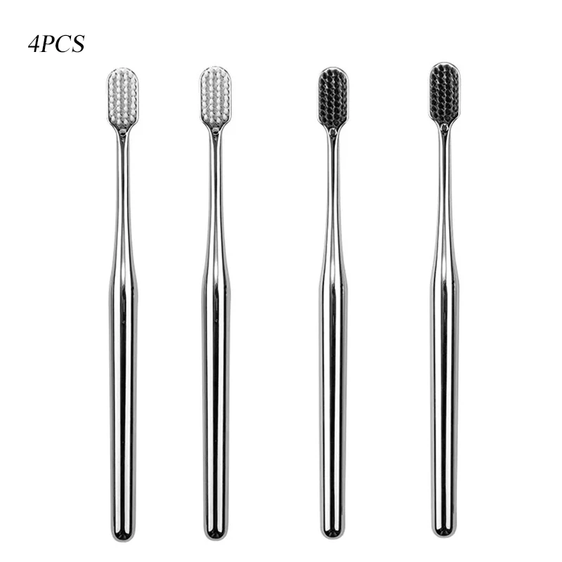 1-6 stücke Luxus Weiche Zahnbürste Männer Frauen Erwachsene Zahnbürste Gold Silber Dental Pinsel Eleganz Sanfte Zahnbürsten: Beige