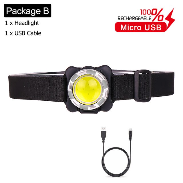 Heldere Handenvrij Koplamp Cob Led Usb Oplaadbare Koplamp Ingebouwde Batterij Hoofd Licht Waterdichte Hoofdlamp Wit Rood Licht: package  B / Silver