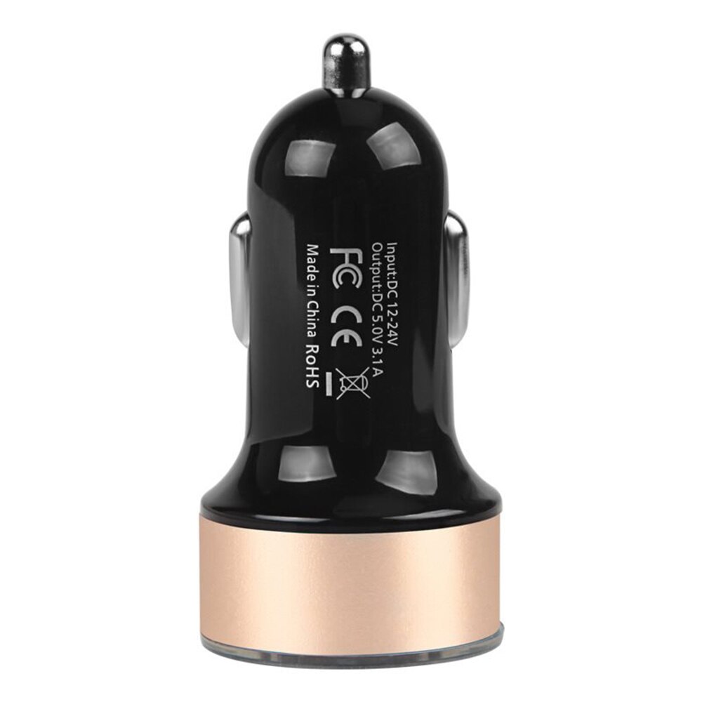 3.1a led-scherm usb-telefoonlader, autolader voor iphone 11 pro max 7 8 plus se, dubbele usb-snellaadadapter: Goud