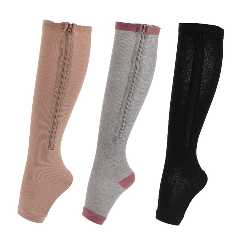 Unisex kompressionsstrumpor elastiska dragkedja ben stöder öppen tå knä strumpor vadben varicosity stöd elastiska strumpor  zl07
