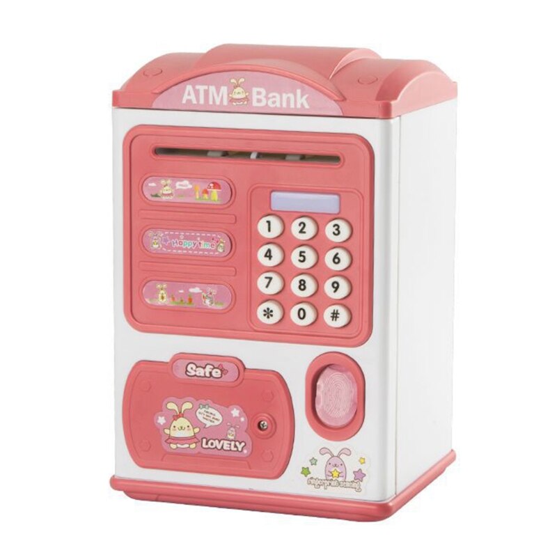 Passwort Sparschwein freundlicher Nette Musik Licht Fingerabdruck Entsperren Automatische Spielzeug A9LE: Rosa