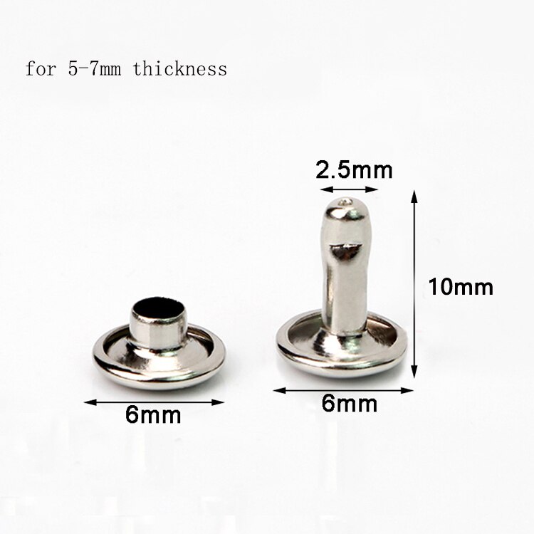 Leather Rivets Kit 100 Sets Double Cap Brass Rivets Studs: silver 6x10mm