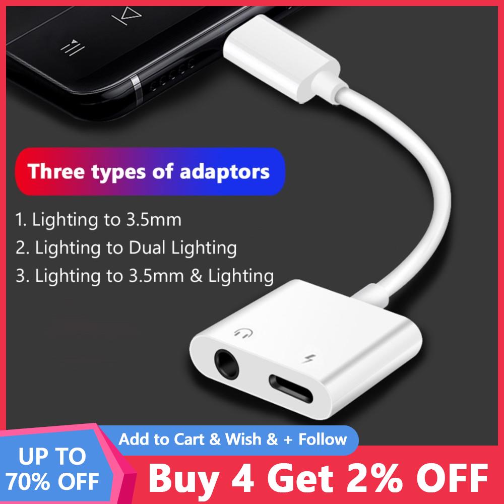 For Lightning to 3.5mm 2 in 1 Earphone Audio Adapter For iPhone 11 12 Pro 7 8 Plus X Charger Cable Phone Aux Dual Jack Splitter
