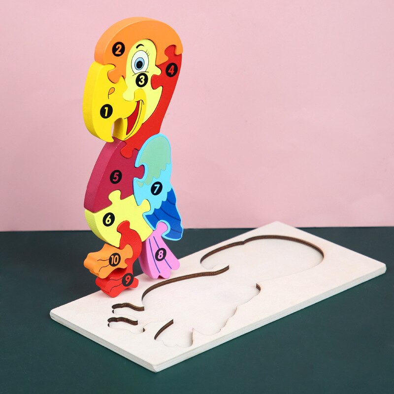 Baby Kids Houten Dier Verkeer Puzzel Vroeg Leren Educatief Speelgoed Voor Kinderen Brain Teaser Puzzel 3D Speelgoed: Parrot