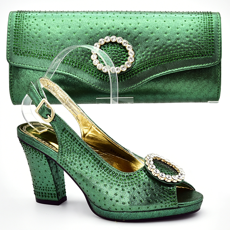 Neue Italienische Schuhe mit Passenden Taschen Set Verziert mit Strass Afrikanische Schuhe und Tasche Set für Party Frauen Schuhe Sommer: Grün / 9.5