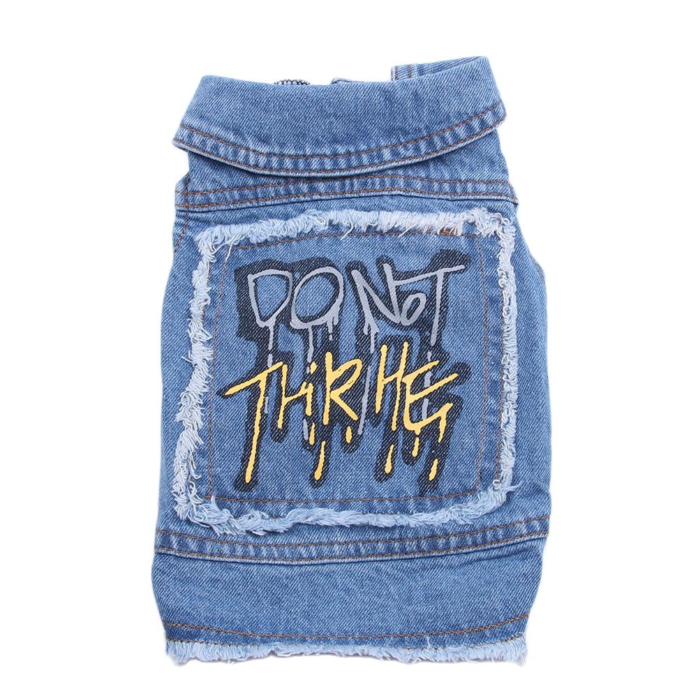 Pet Blue Dog Jeans Jacket Letters Print Blue Denim Coat Vest Pet Puppy Clothes Apparel 6 sizes