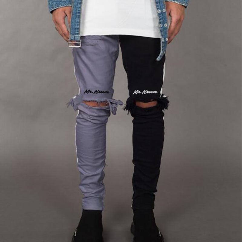 Stretch denim bukser solid slim fit jeans mænd casual biker denim jeans mandlige street hip hop vintage bukser skinny pant