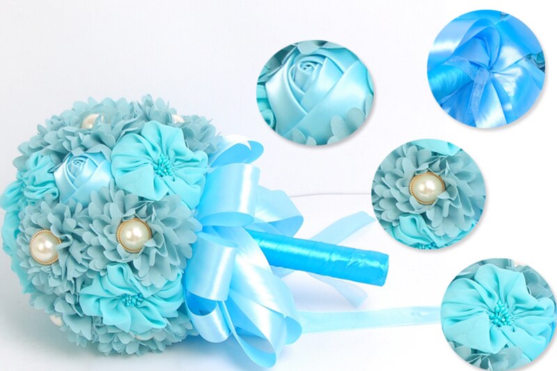 Fuksja niebieskie bukiety ślubne szyfonowa 20cm kwiaty bukiet druhny Ramos De Flores sztuczny bukiet De Mariage niska cena