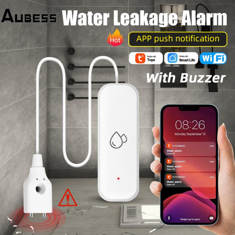 Aubess Tuya WiFi ZigBee Water Leak Detector Water Leakage Sensor with Buzzer Overflow Detector via Smart Life Remote Monitoring
