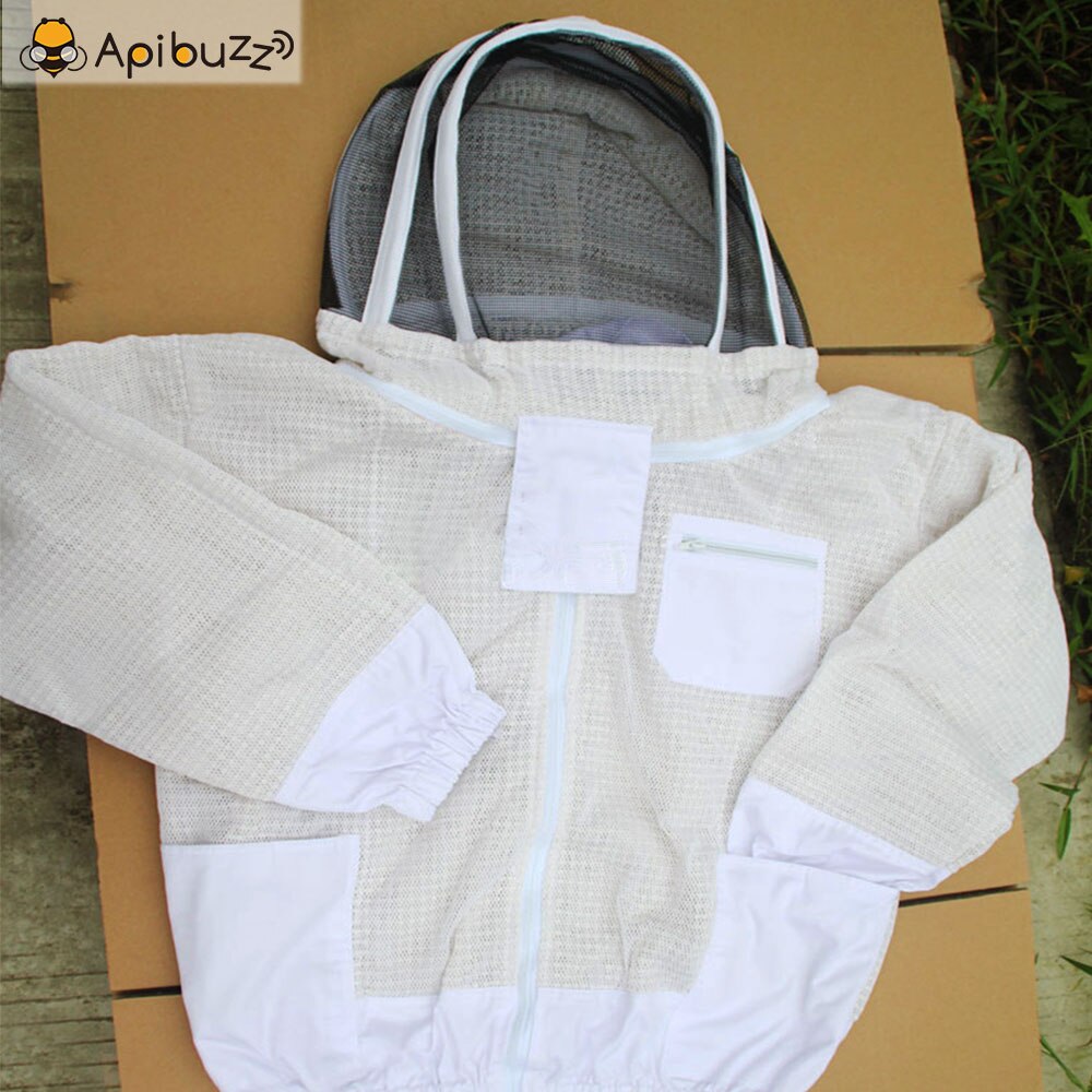 Apibuzz Heavy Duty Three Layer Mesh Ventilated Beekeeping Jacket Clothing with Hooded Hat-Veil Bee Keeper Keeping Equipment