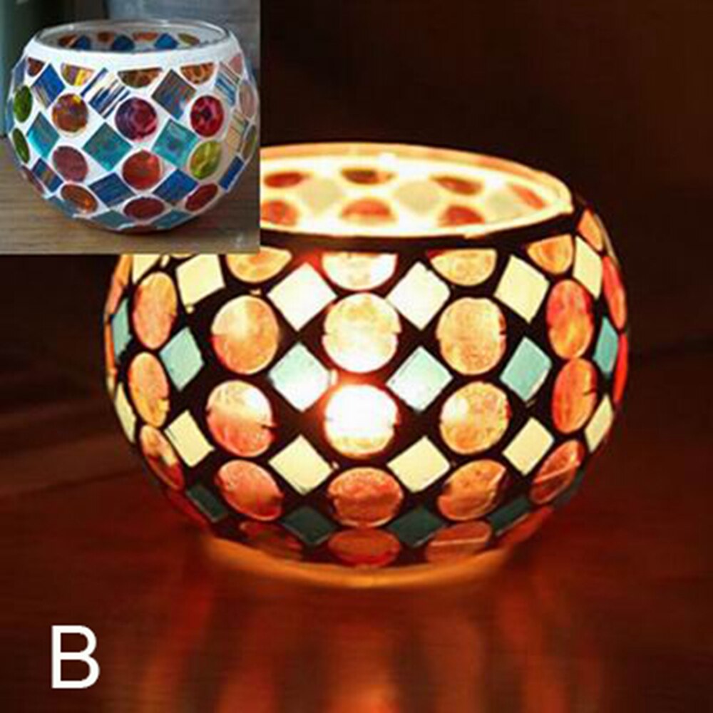 Marokkansk mosaik glas lysestage romantisk stearinlys middag lysestage hjem bordplade dekoration: B