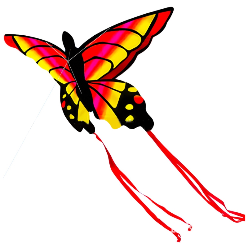 Drachen für kinder und erwachsene, ein wunderschöner, farbenfroher schmetterlingsdrachen für spiele und aktivitäten im freien, einleiner drachen mit flugzubehör
