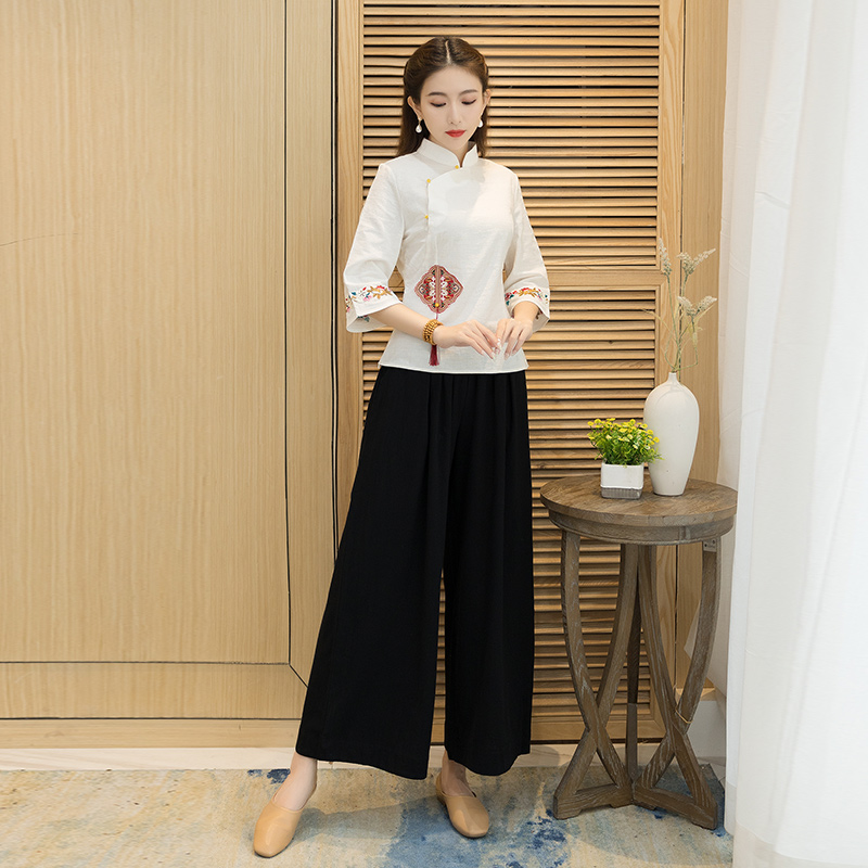 2022 women chinese style full sleeve shirts blouses loose vintage tops chinese traditional cheongsam tops women chiffon blouse