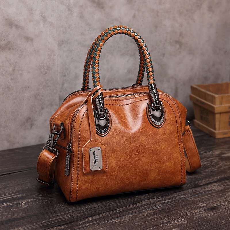 Olie Wax Lederen Hit Kleur Handtas Vrouwen Grote Capaciteit Retro Schouder Crossbody Tas Mode Vrouwelijke Tas Luxe