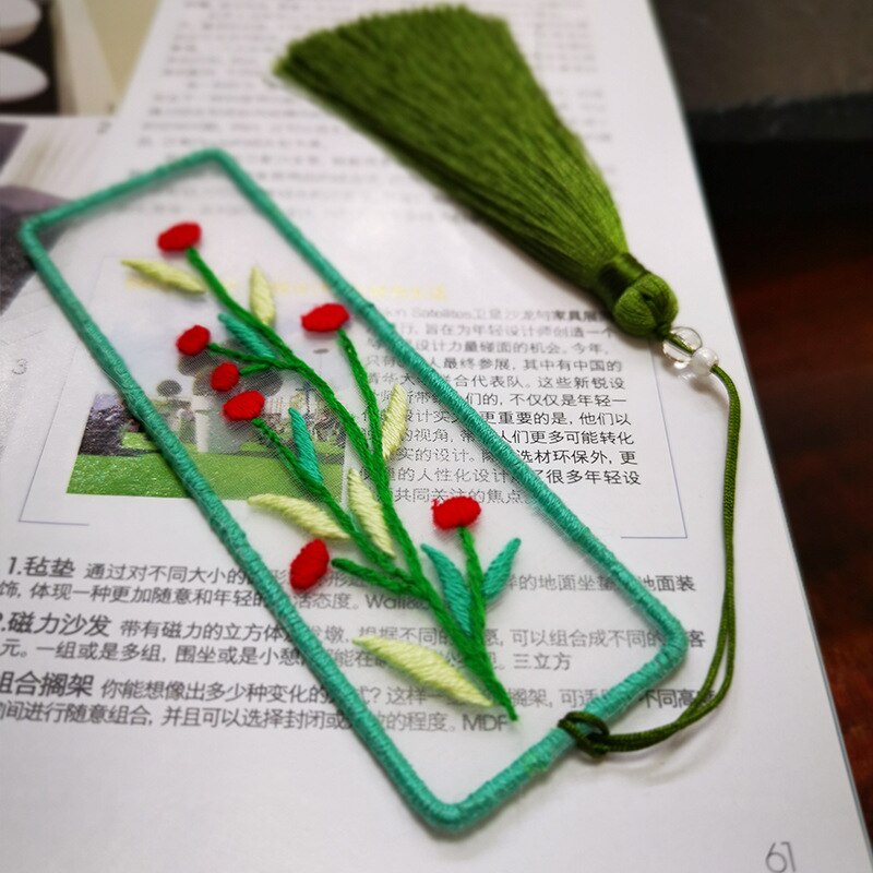Chinese Flower Pattern DIY Bookmark Embroidery Kit with Hoop Needlework Cross Stitch Handmade Craft Sewing Art Unfinished Kit