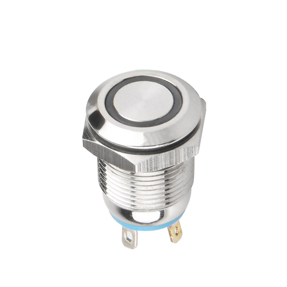 Interruptor de botón de Metal de 16mm, luz LED momentáneo impermeable, botón de encendido de autobloqueo de 12V, conector para botón