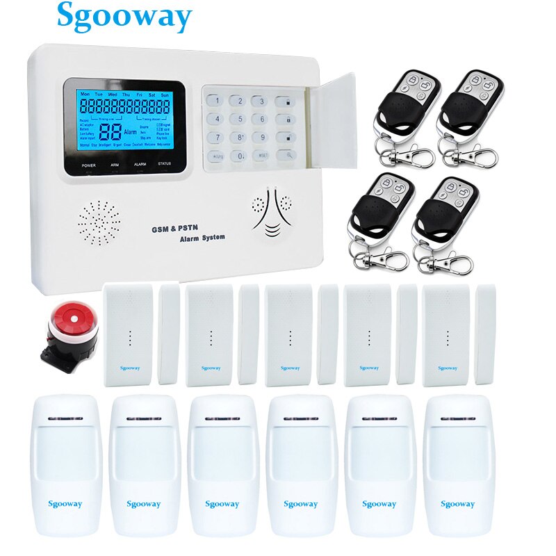Sgooway LCD de sistema de alarma gsm sms pstn inalámbrico de seguridad para el hogar con control IOS y Android