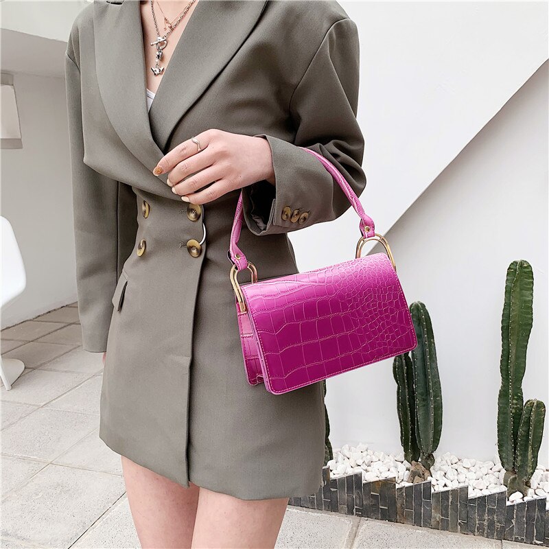 Color Contrast PU Leather Shoulder Bags for Women Ladies Casual Handbags and Underarm Bag