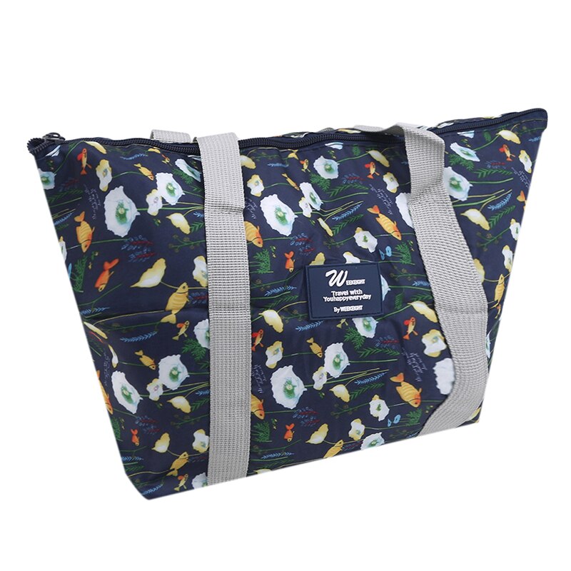 Draagbare Picknick Tassen Print Grote Capaciteit Lunch Tas Waterdicht Voor Voedsel Thermische Doos Vouwen Bento Bag: dark blue