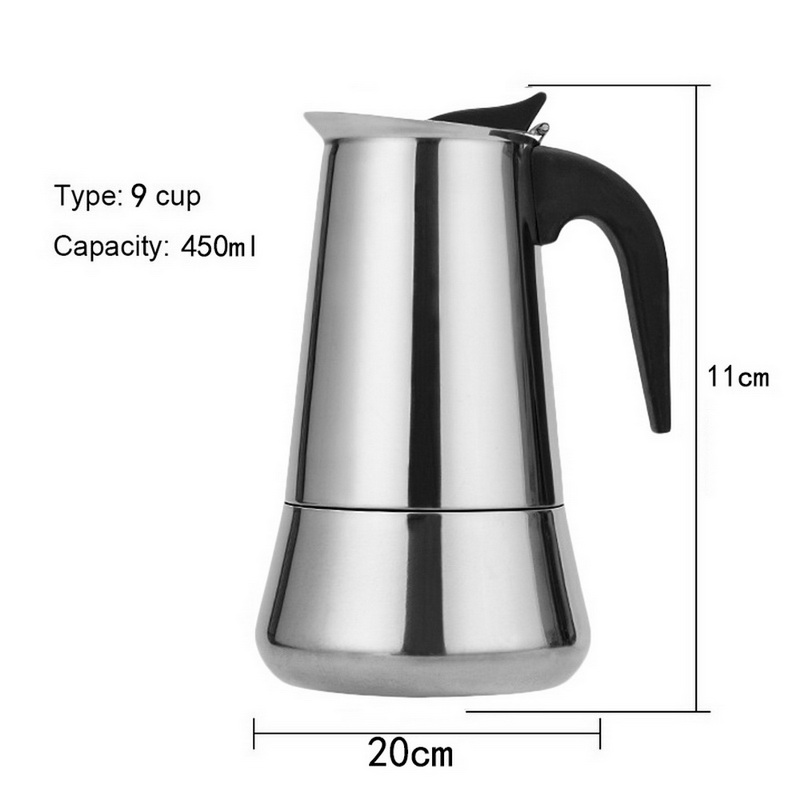 100ml/200ml/300ml/450ml bærbare espresso-kaffemaskine moka-kande i rustfrit stål kaffebrygger-kedelkande til pro barista  #25: 450ml b