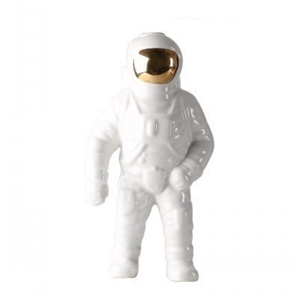 Guld rum mand skulptur astronaut vase moderne keramik kosmonaut ornament model have statue hjem dekorationer: Hvid / S