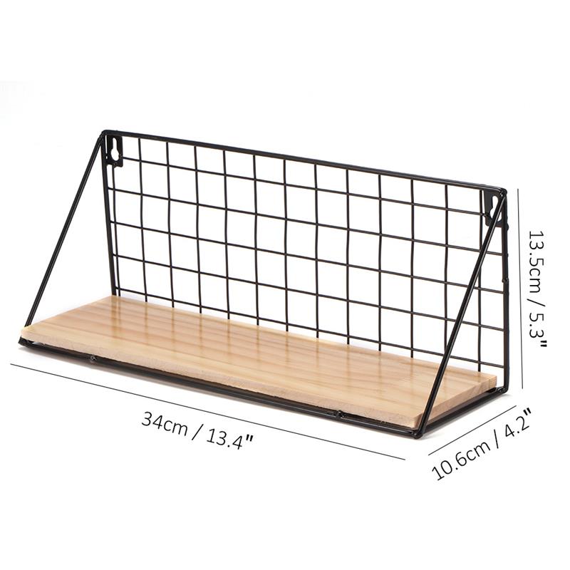 Wall Mounted Storage Rack Iron Floating Display Shelf Wire Wood Organizer Livingroom Holder Home Decorative Hanging Grid Basket
