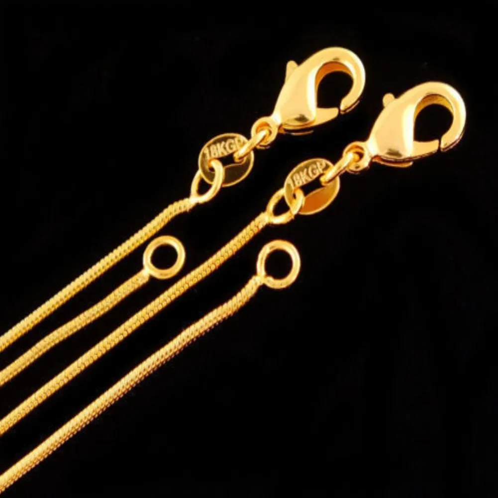 Snake Chain 18K Goud Kleur Kettingen 16/18/20/22/24/26/28/30 Inch Vrouwen Mannen Jewelry