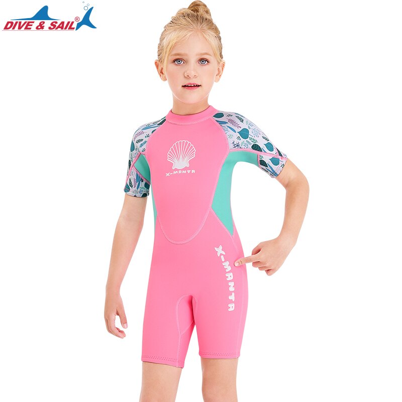 Dykke&seil 2.5mm barn neopren våtdrakt barn kortermet våtdrakt i ett stykke dykking snorkling dykkerdrakt jente surfe strandtøy