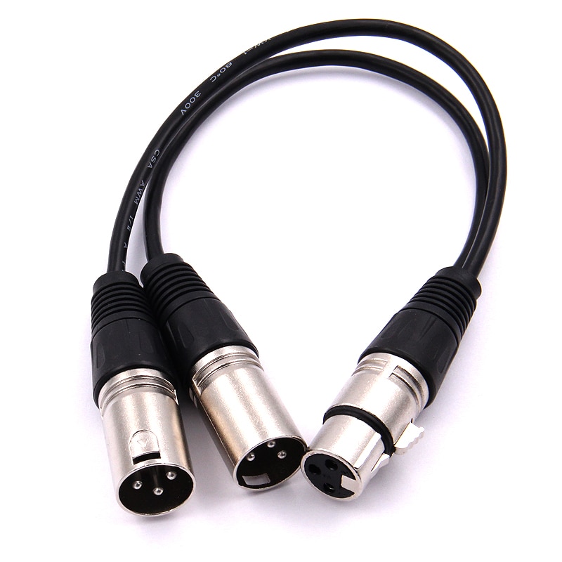 Original 3 Pin XLR FEMALE Jack To Dual 2 MALE Plug Y SPLITTER Cable Adaptor 1 FT Foot Cord