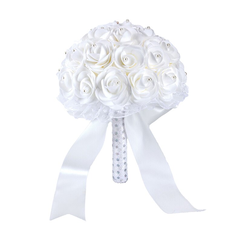 Yellow White Blue Wedding Flowers Bridal Bouquets Handmade Artificial Rose Bridal Bouquet for Wedding Decoration: White