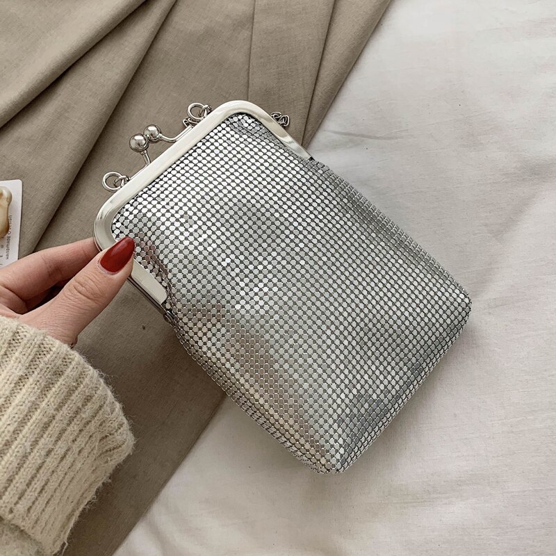 Metallic Casual Ladis Clutch Bag Purses and Handbags Shoulder Chain Bag Crossbody Mini Bag Female Evening Bag