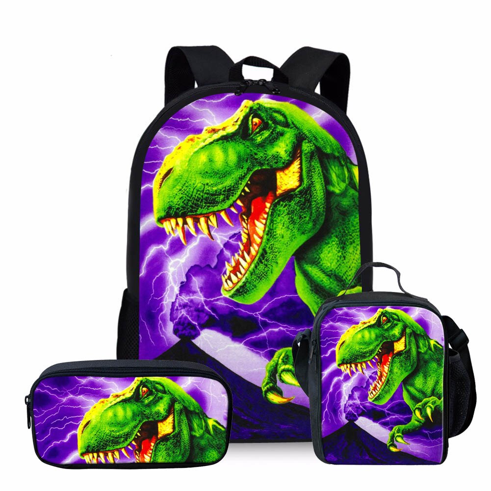 cool T-rex Dinosaurier Schule Taschen einstellen Bookbags für Teenager Jungen 3 stücke Primäbetreffend Rucksack mit Mittagessen Kasten Bleistift Taschen: Z4876CGK1