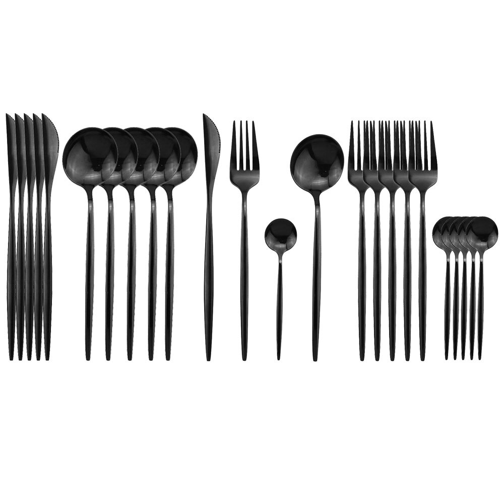Ensemble de 24 couverts en acier inoxydable, couverts noirs, cuillère, fourchette 304 couteau, couverts occidentaux pour mariage, sécurité lave-vaisselle: Noir 24 pièces