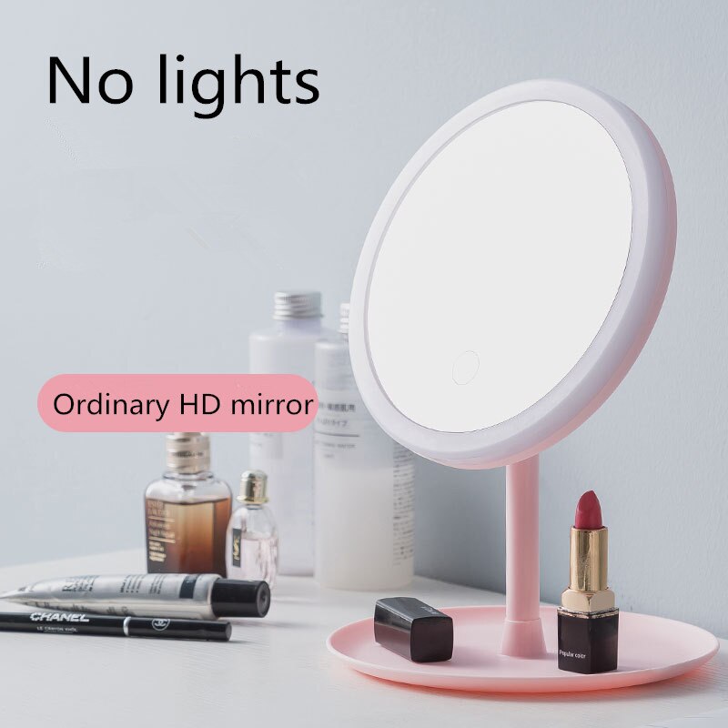 Led Light Makeup Mirror Storage LED Face Mirror Adjustable Touch Dimmer USB Led Vanity Mirror Table Desk Cosmetic Mirror: Round A