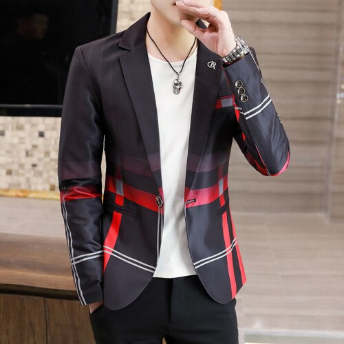 Veste de Costume à carreaux pour Homme, tenue de mariage, de soirée, de société, Slim, avec dégradé: Rouge / L