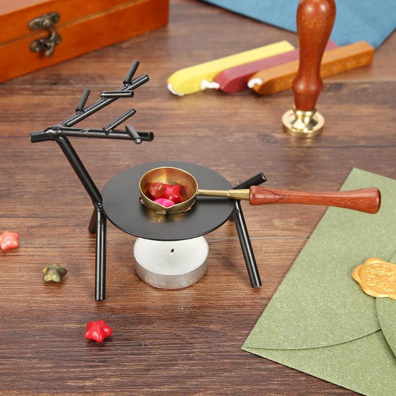 Latón fuego cera sello cobre cera palo madera mango cuchara de cera de lacre pequeño y exquisito 11,5x3 cm tamaño del producto