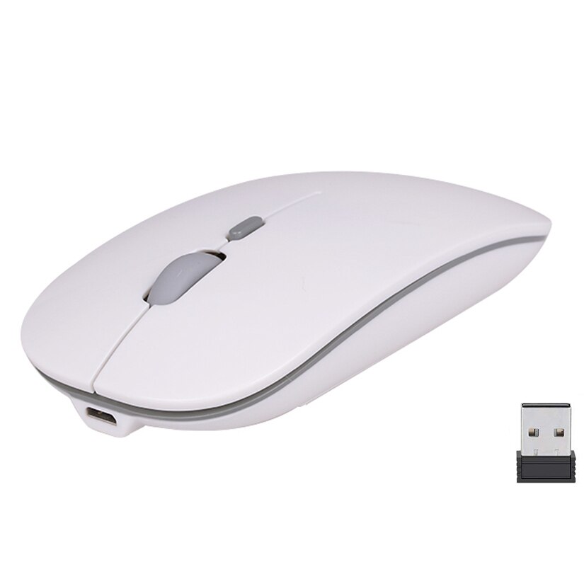 2.4G Wireless Mouse Rechargeable Mice Ultra-Thin Mute Mouse for PC Laptop Notebook Optical Mouse With USB Receiver Air Mous: White