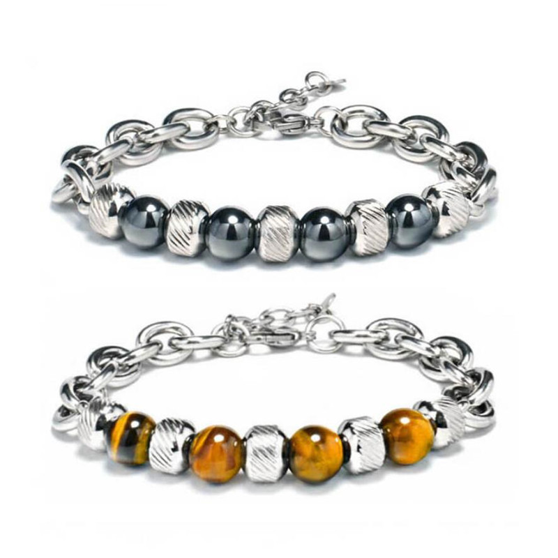 Charm Titanium Steel Man Chakra Jewelry Stainless Steel Men's Black Volcanic Beaded Braclets Stone Cuff Bracelets