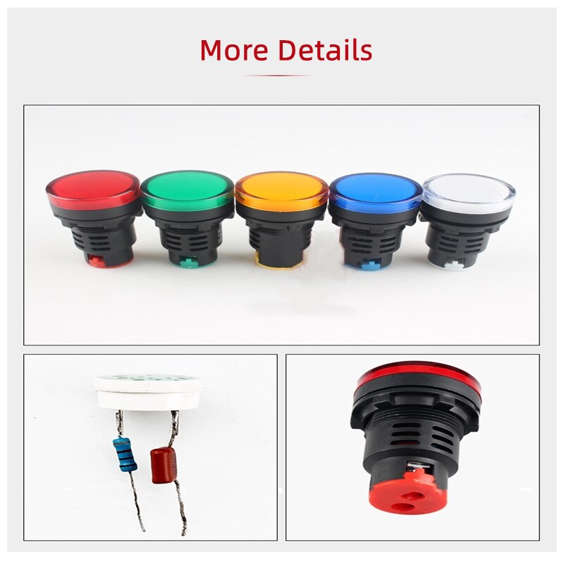 30mm Panel Mount Signal Power Led Indicator Light Blue Green Red White Yellow Pilot Lamp AC/DC 12V/24V/220V Signal Warning Lamp