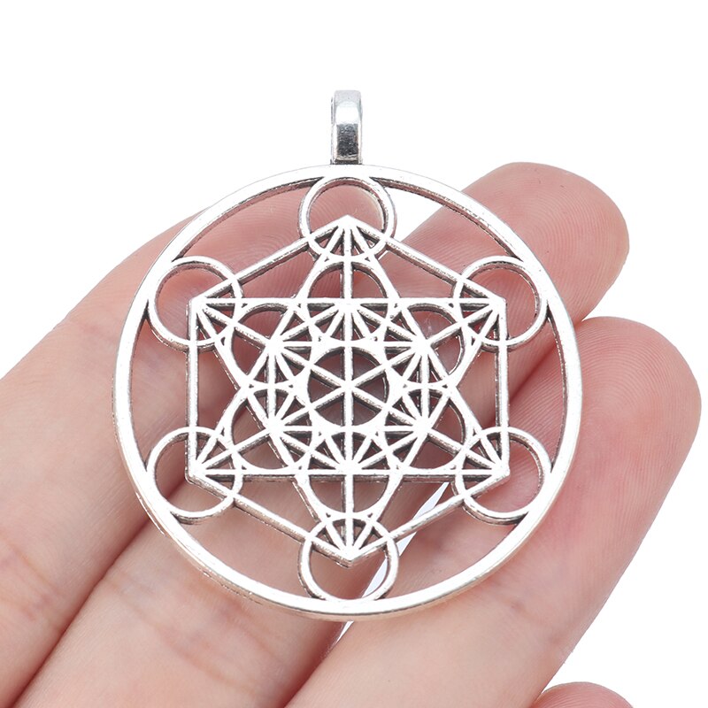 20 X Antiek Goud/Zilver Kleur Aartsengel Metatron Cubes Cirkel Charms Hangers Voor Ketting Sieraden Maken 40Mm